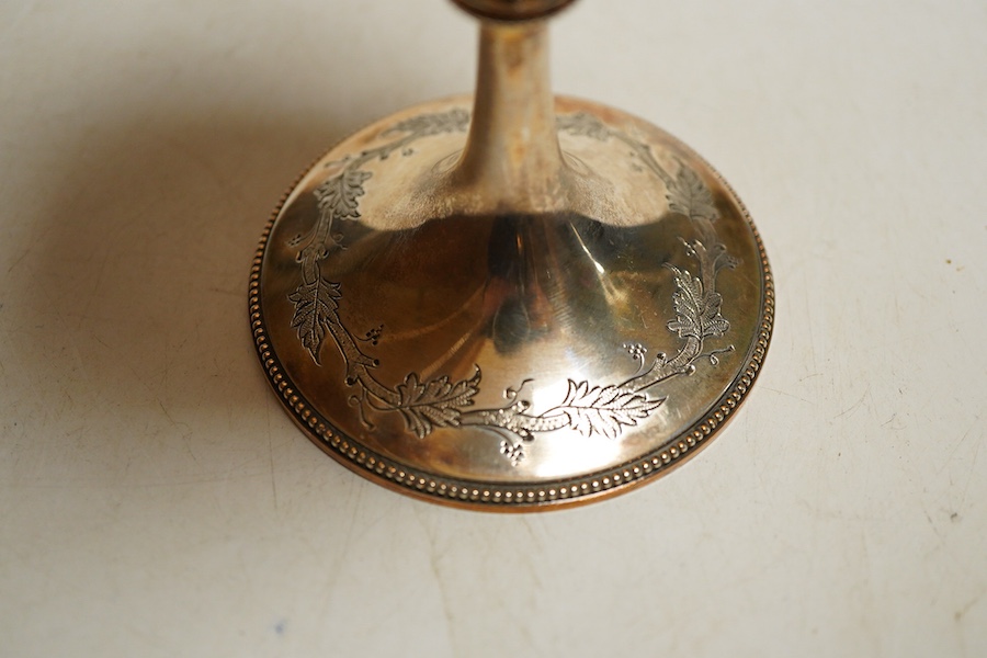 A late Victorian silver goblet Sheffield, 1880, Fenton Brothers, foliate engraved decoration, height 17.4cm., weight approx. 6.25ozt